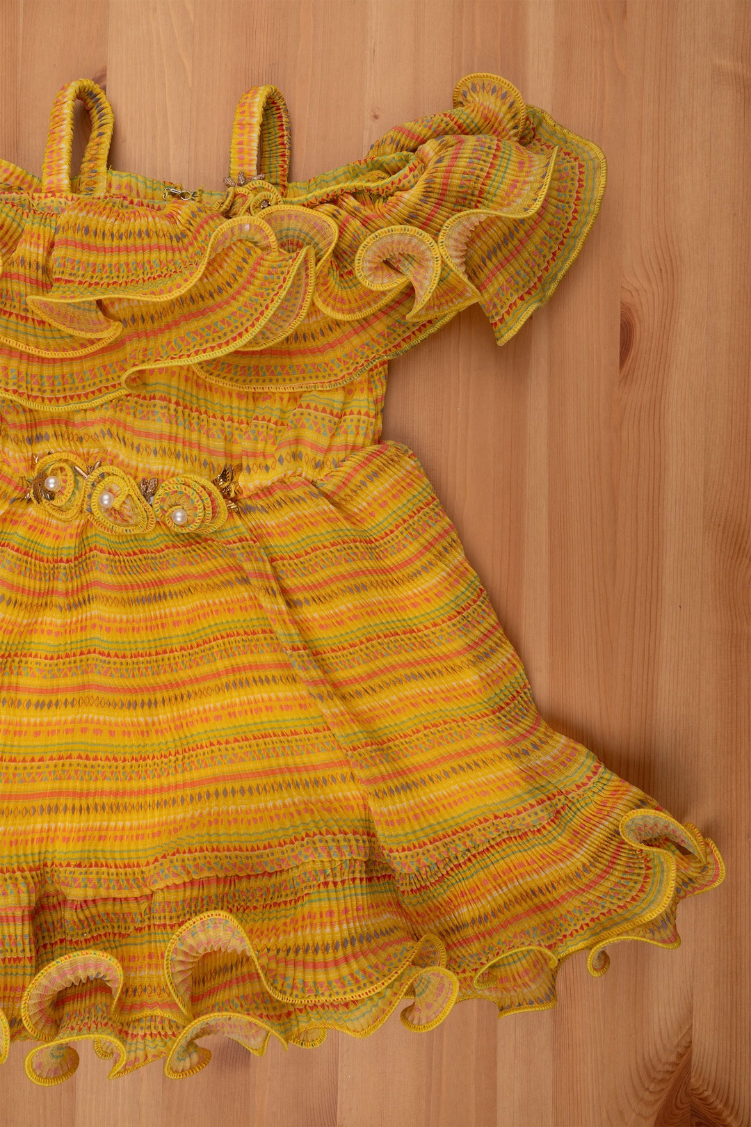 The Nesavu Baby Frock / Jhabla Ruffled Yellow Geometric Dress for Infant Elegance Nesavu Baby Girls Dresses and Frock | Girls fancy frocks | The Nesavu