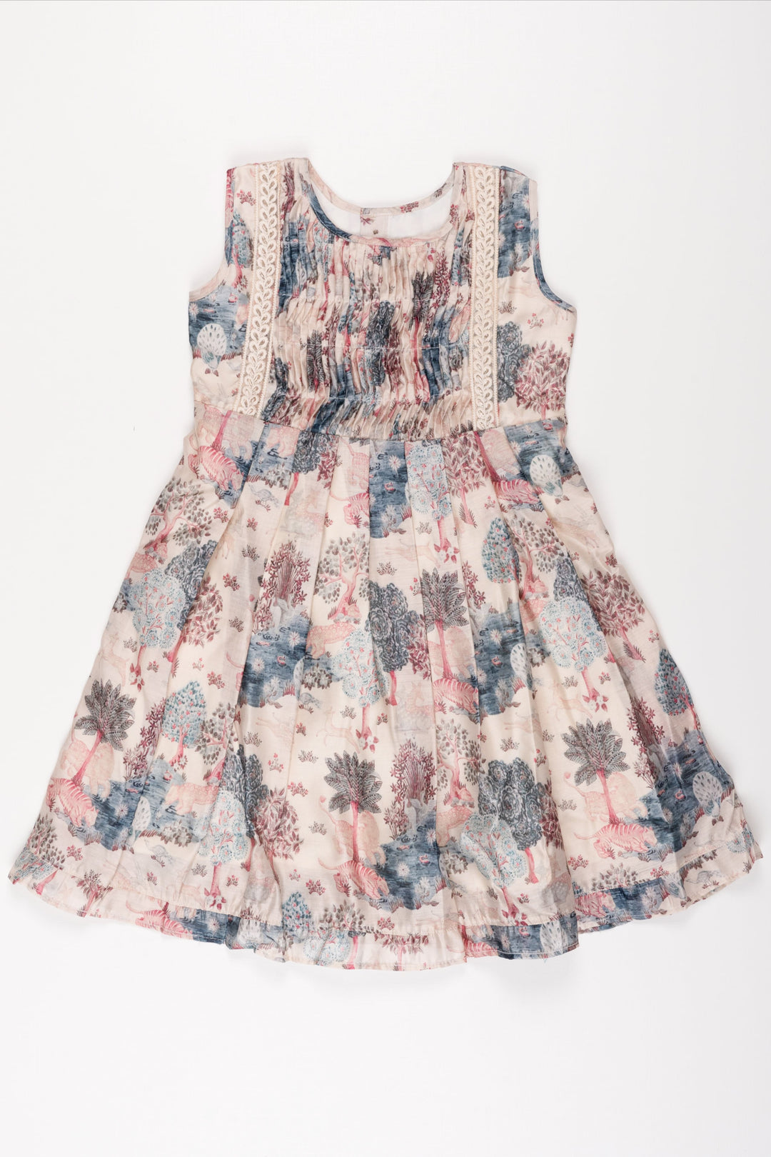 The Nesavu Girls Cotton Frock Rustic Forest Cotton Dress: Vintage-Inspired Botanical Print Frock with Lace Detailing Nesavu 12 (3M) / Half white GFC1196A-12 Girls Vintage Botanical Lace Cotton Dress | Rustic Forest-Inspired Frock | Elegant Playwear | The Nesavu
