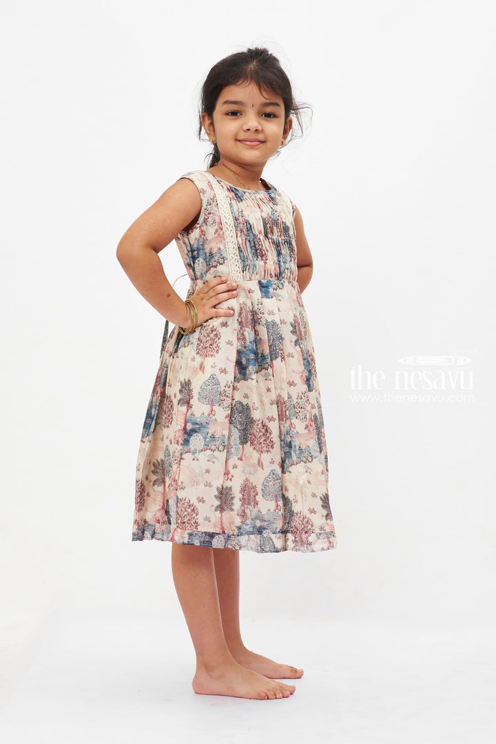 The Nesavu Girls Cotton Frock Rustic Forest Cotton Dress: Vintage-Inspired Botanical Print Frock with Lace Detailing Nesavu Girls Vintage Botanical Lace Cotton Dress | Rustic Forest-Inspired Frock | Elegant Playwear | The Nesavu