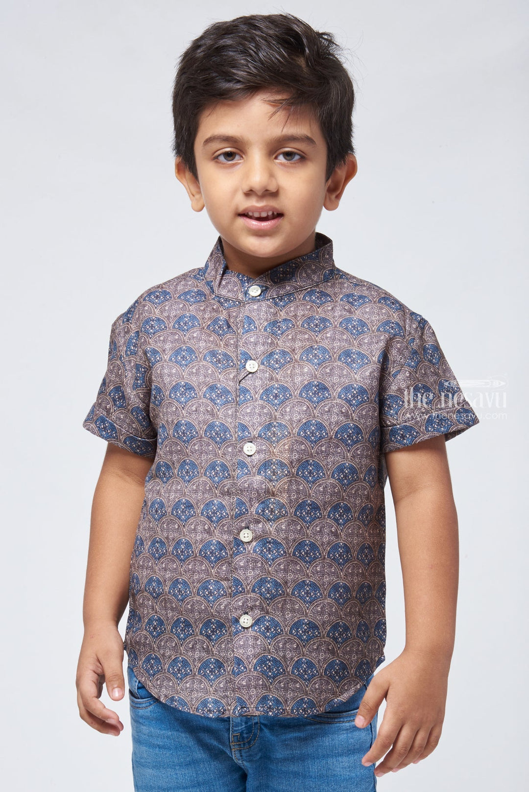 The Nesavu Boys Linen Shirt Rustic Radiance Boys Authentic Shirt with Traditional Touch Nesavu 14 (6M) / Brown / Linen BS080C-14 Latest Boys Shirt Design | Buy Premium Boys Shirts | The Nesavu