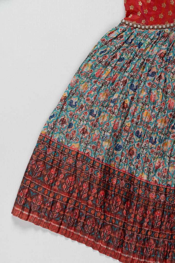 The Nesavu Silk Frock Rustic Red and Multicolor Ethnic Dress for Girls Nesavu Rustic Red and Multicolor Ethnic Dress for Girls - Traditional & Comfortable