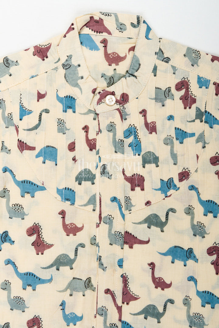 The Nesavu Boys Cotton Shirt Safari Dinosaur Print Shirt for Boys Soft Cotton for Toddler Wear Nesavu Nesavu Toddler Boys Cotton Safari Shirt Dinosaur Motif Maroon Blue Daily Comfort