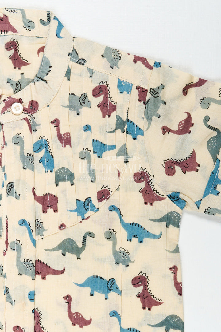 The Nesavu Boys Cotton Shirt Safari Dinosaur Print Shirt for Boys Soft Cotton for Toddler Wear Nesavu Nesavu Toddler Boys Cotton Safari Shirt Dinosaur Motif Maroon Blue Daily Comfort