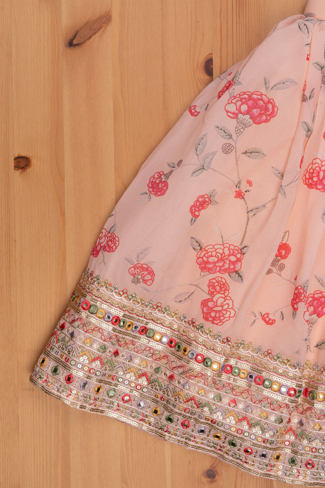 The Nesavu Lehenga & Ghagra Salmon Shimmer: Mirror-Floral Lehenga Top & Embroidered Skirt for Girls Nesavu Mirror embroidered Design | Latest Lehenga Choli for Girls | The Nesavu
