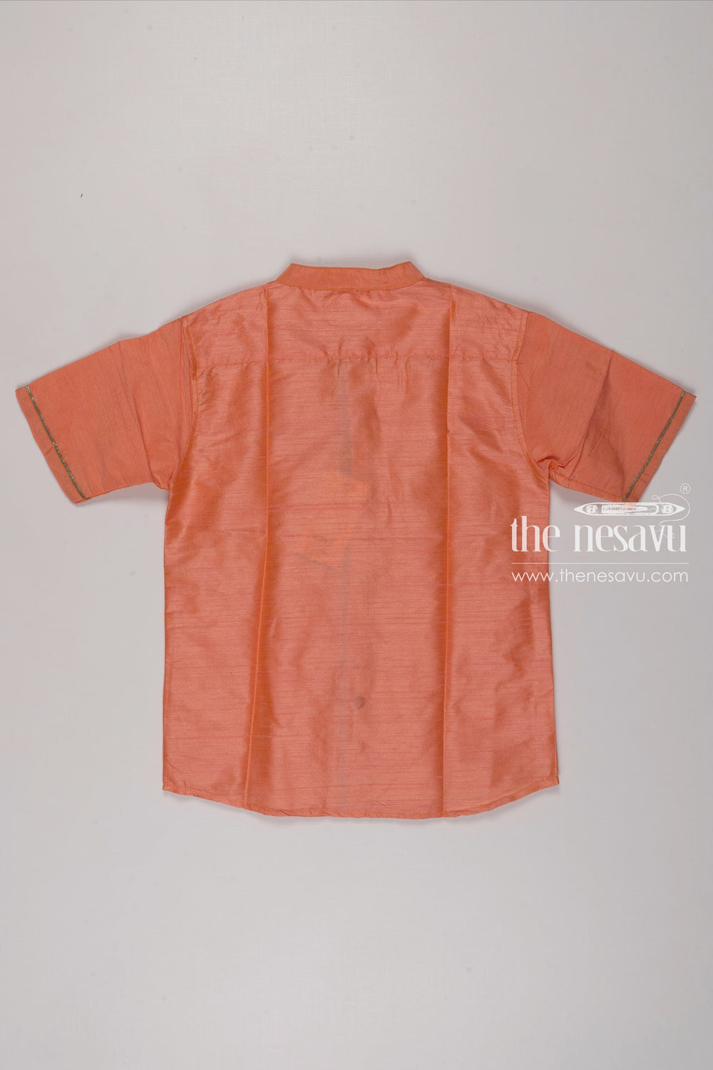 The Nesavu Boys Silk Shirt Salmon Silk Kids Boys Shirt with Elegant Horse Motif Nesavu Boys Silk Shirt | Traditional Elephant Design | The Nesavu Collection