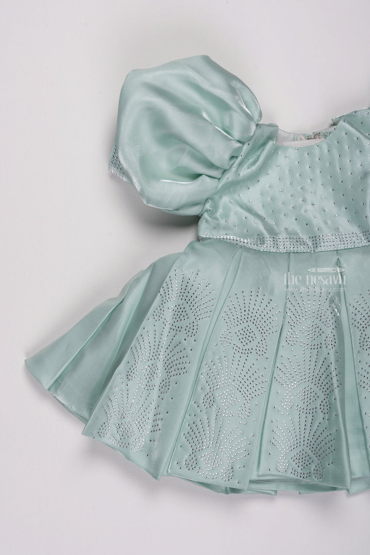 The Nesavu Girls Fancy Party Frock Sapphire Elegance: Sparkling Stone-Worked Box Pleated Organza Party Frock Nesavu Beautiful Baby Girl Party Frock | Exclusive Dresses for Young Girls | The Nesavu