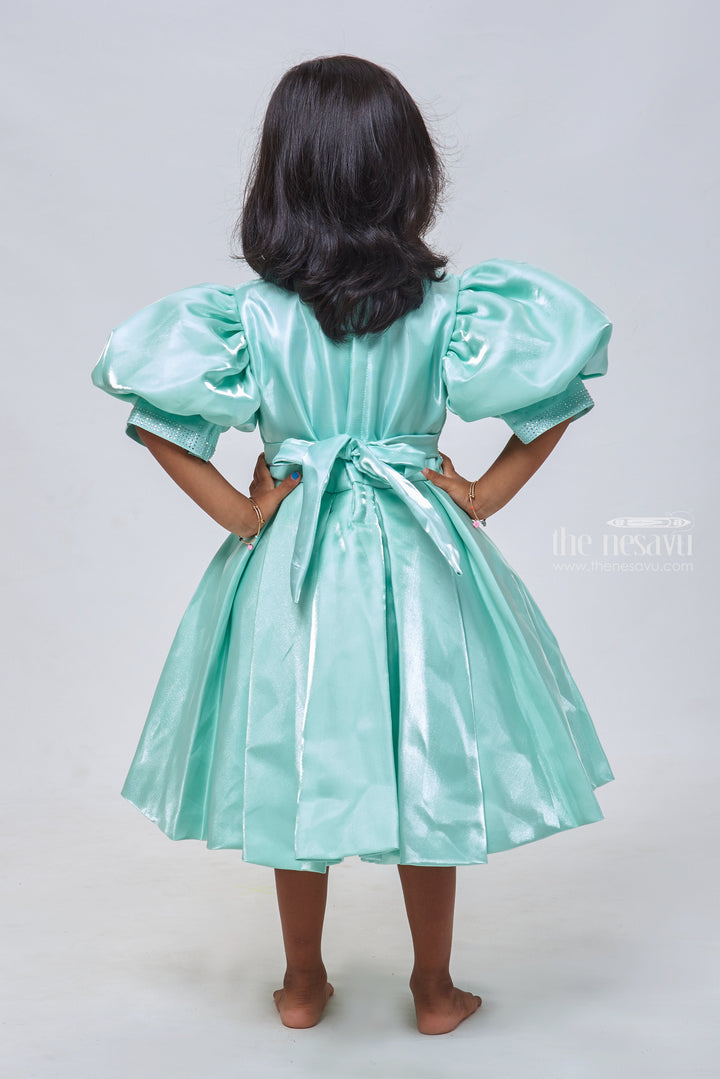 The Nesavu Girls Fancy Party Frock Sapphire Elegance: Sparkling Stone-Worked Box Pleated Organza Party Frock Nesavu Beautiful Baby Girl Party Frock | Exclusive Dresses for Young Girls | The Nesavu