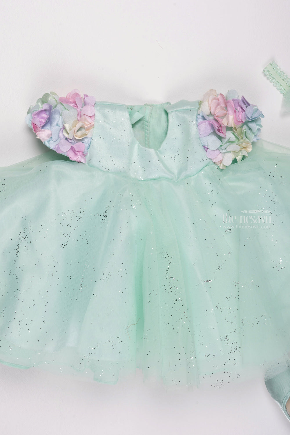 The Nesavu Girls Tutu Frock Sapphire Shimmer: Girls' Glittering Net Party Dress with Elegant Floral Cutwork Nesavu Shop Boutique Birthday Outfits: Stylish & Elegant Baby Girl Frocks | The Nesavu