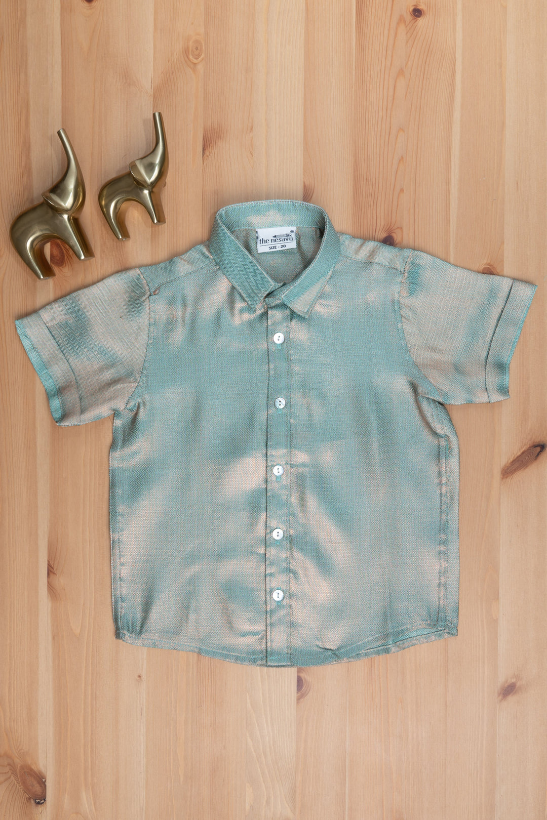 The Nesavu Boys Silk Shirt Sapphire Splendor Boys Zari Jacquard Pattu Shirt Nesavu 14 (6M) / Green / Silk BS021-14 "Traditional Luxury for Kids: Mini Maharaja Collection at The Nesavu"