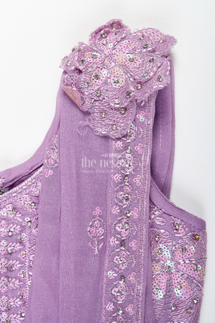 The Nesavu Girls Lehenga Choli Saree Style Lehenga for Girls Wedding and Partywear Set Nesavu Nesavu Lavender Girls Saree Style Lehenga Designer Embroidery Weddings Festive Celebrations