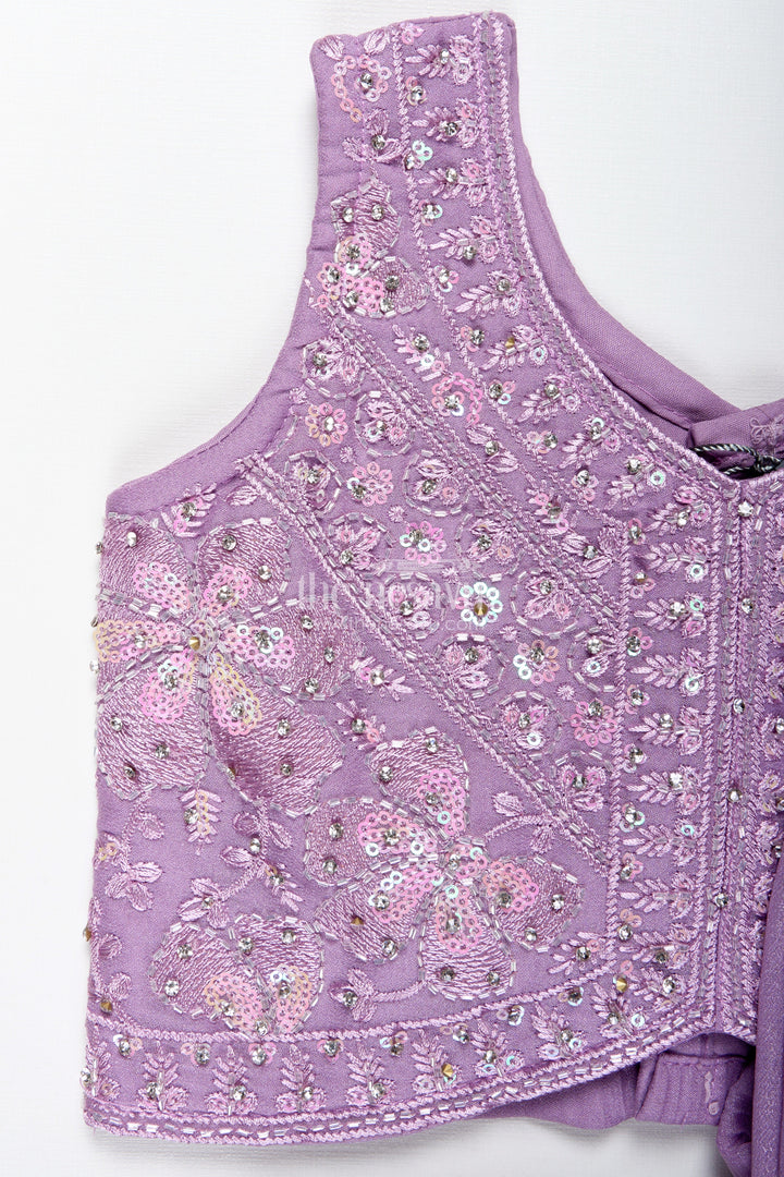 The Nesavu Girls Lehenga Choli Saree Style Lehenga for Girls Wedding and Partywear Set Nesavu Nesavu Lavender Girls Saree Style Lehenga Designer Embroidery Weddings Festive Celebrations