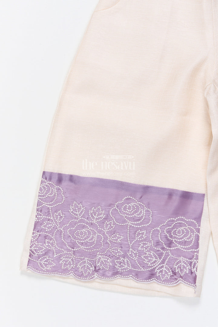 The Nesavu Girls Co-Ord Sets Satin Co-ord Party Set for Girls with Festive Embroidery Nesavu Nesavu satin co-ord set for girls with puff sleeves and embroidery  partywear for festive events