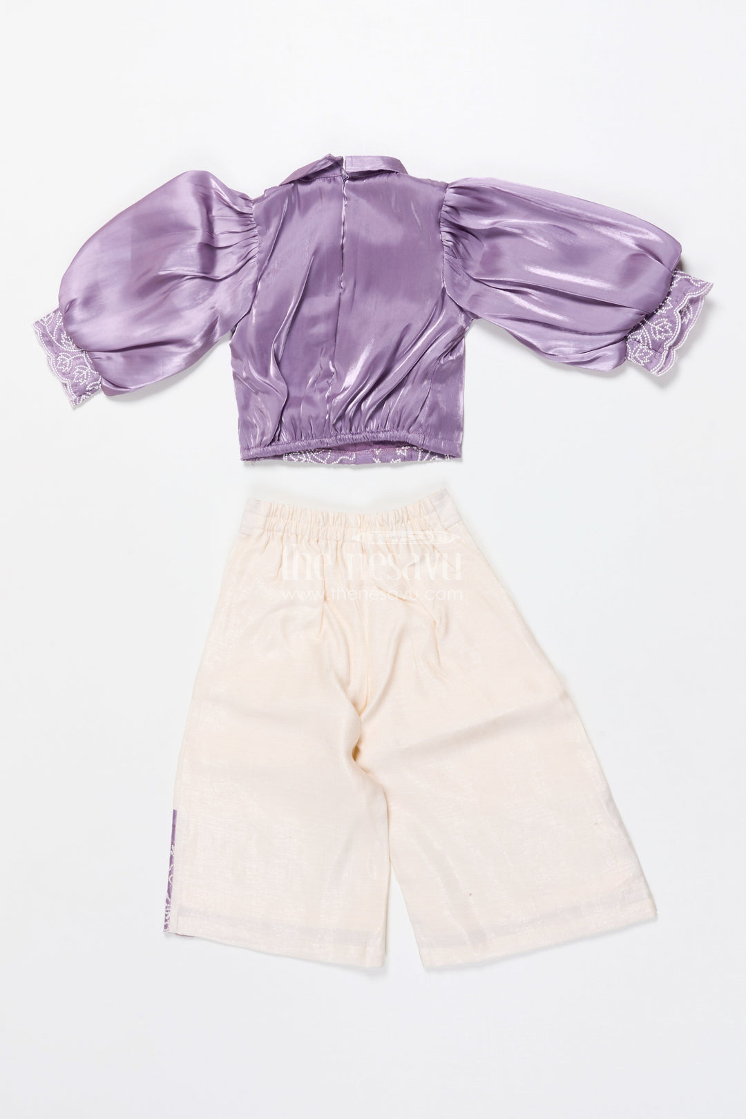 The Nesavu Girls Co-Ord Sets Satin Co-ord Party Set for Girls with Festive Embroidery Nesavu Nesavu satin co-ord set for girls with puff sleeves and embroidery  partywear for festive events