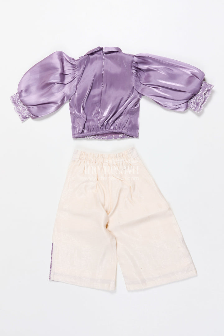 The Nesavu Girls Co-Ord Sets Satin Co-ord Party Set for Girls with Festive Embroidery Nesavu Nesavu satin co-ord set for girls with puff sleeves and embroidery  partywear for festive events