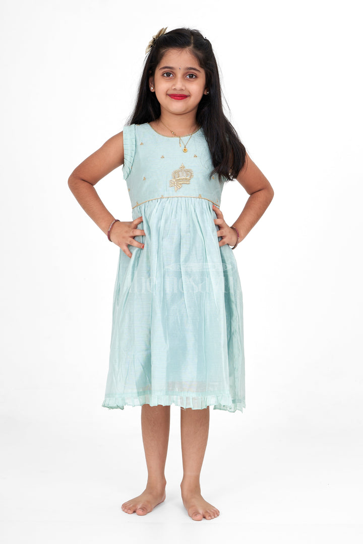 The Nesavu Girls Fancy Frock Sea Green Fancy Frock for Girls – Party Wear Sleeveless Dress with Gold Embroidery Nesavu Sea Green Party Wear Frock Infants Gold Embroidery Sleeveless Design Nesavu
