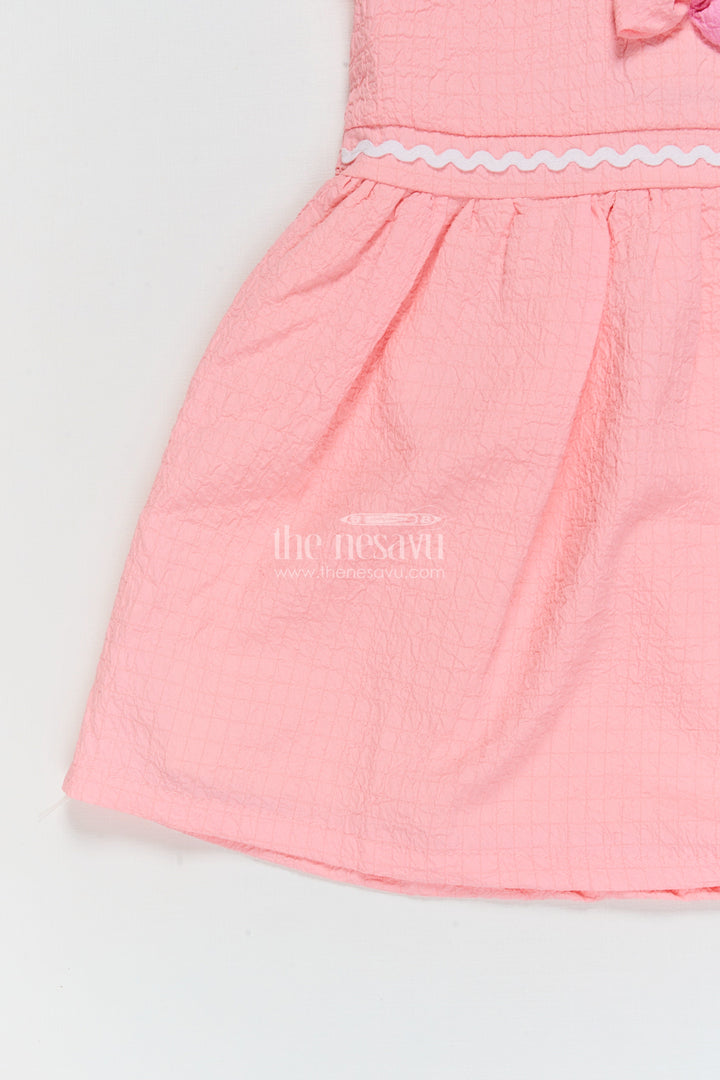 The Nesavu Girls Cotton Frock Seersucker Cotton Frock for Baby Girls’ Day-out Essentials Nesavu Nesavu baby girl seersucker frock with flower applique and puff sleeves for casual outings