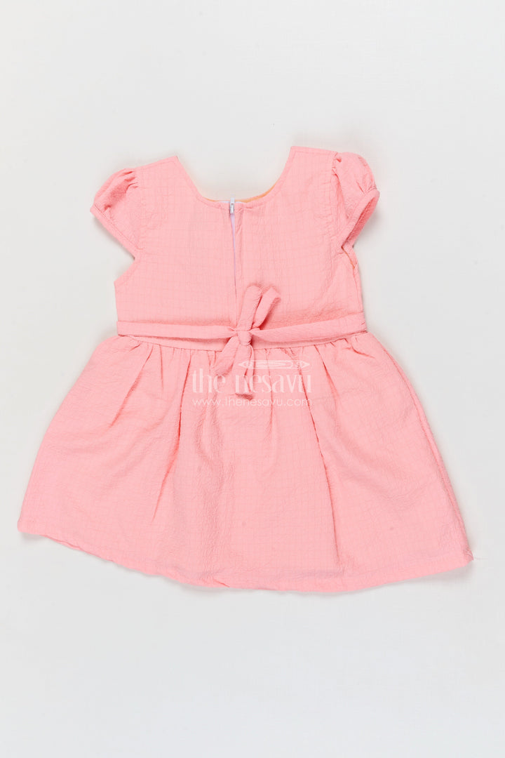 The Nesavu Girls Cotton Frock Seersucker Cotton Frock for Baby Girls’ Day-out Essentials Nesavu Nesavu baby girl seersucker frock with flower applique and puff sleeves for casual outings