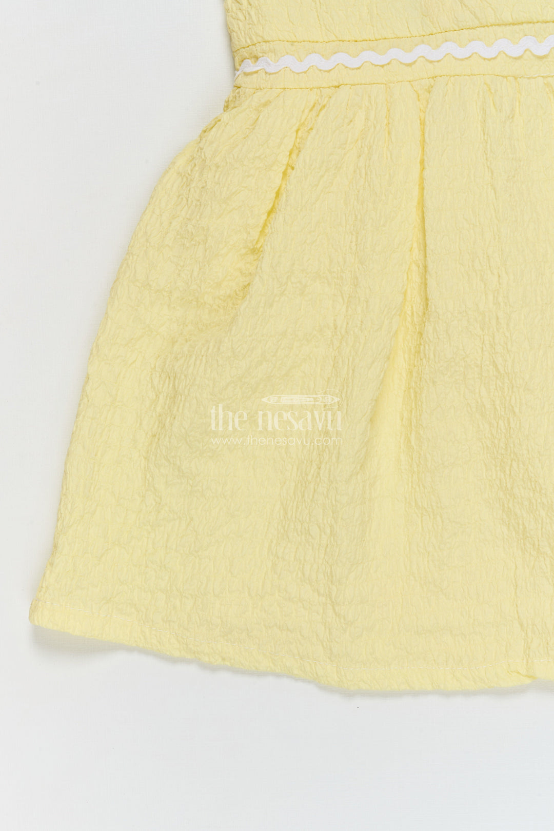 The Nesavu Girls Cotton Frock Seersucker Cotton Frock for Baby Girls’ Summer Days Nesavu Nesavu baby girl summer frock in seersucker cotton with floral applique and puff sleeves