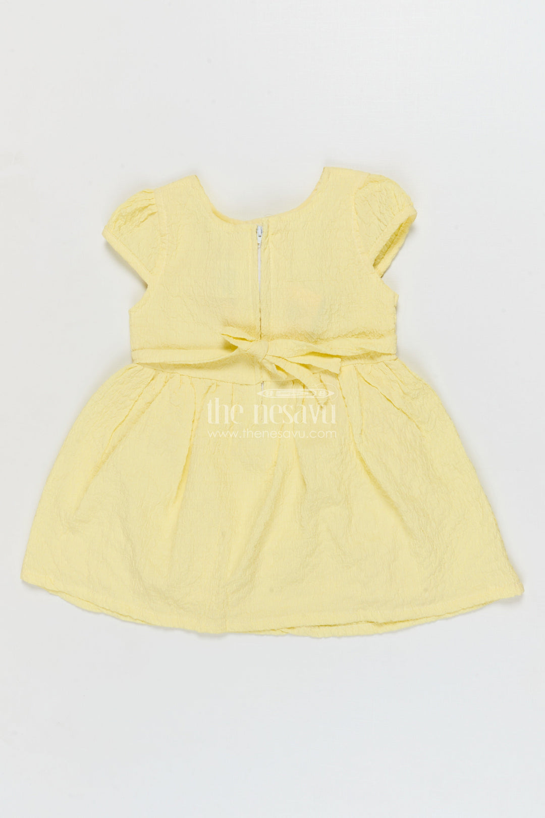 The Nesavu Girls Cotton Frock Seersucker Cotton Frock for Baby Girls’ Summer Days Nesavu Nesavu baby girl summer frock in seersucker cotton with floral applique and puff sleeves