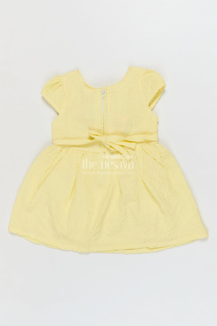 The Nesavu Girls Cotton Frock Seersucker Cotton Frock for Baby Girls’ Summer Days Nesavu Nesavu baby girl summer frock in seersucker cotton with floral applique and puff sleeves