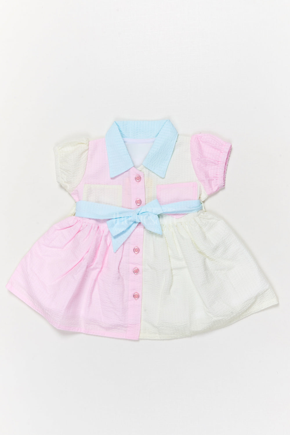 The Nesavu Girls Cotton Frock Seersucker Cotton Shirt Dress for Toddler Girls’ Casual Outings Nesavu 14 (6M) / Multicolor / Cotton Blend GFC1842C-14 Nesavu seersucker cotton shirt dress for toddler girls with belt – perfect for playdates and casual wear