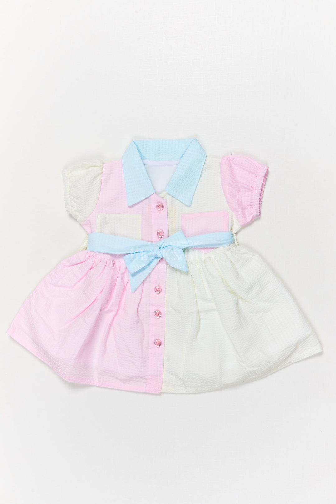 The Nesavu Girls Cotton Frock Seersucker Cotton Shirt Dress for Toddler Girls’ Casual Outings Nesavu 14 (6M) / Multicolor / Cotton Blend GFC1842C-14 Nesavu seersucker cotton shirt dress for toddler girls with belt – perfect for playdates and casual wear