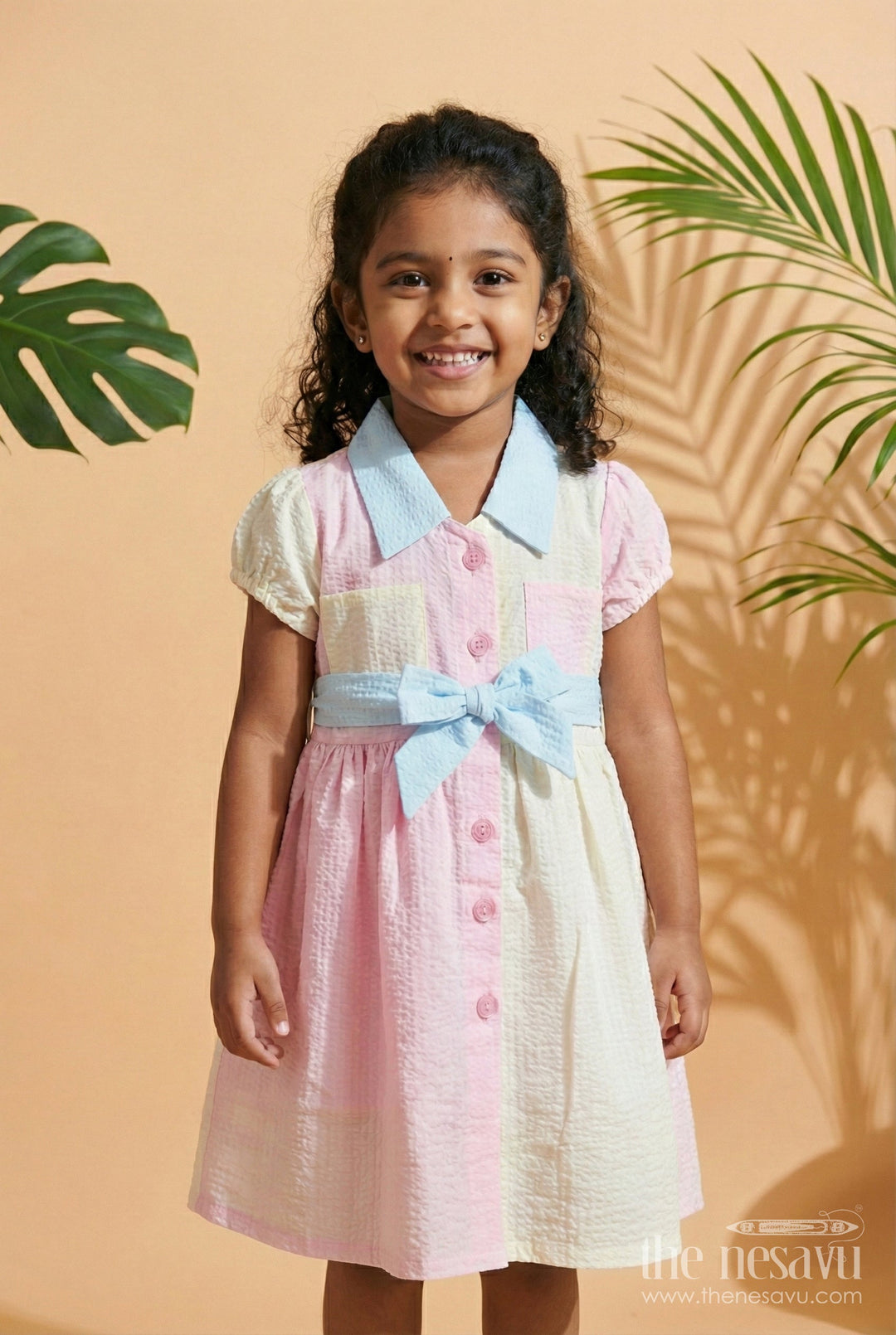 The Nesavu Girls Cotton Frock Seersucker Cotton Shirt Dress for Toddler Girls’ Casual Outings Nesavu 14 (6M) / Multicolor / Cotton Blend GFC1842C-14 Nesavu seersucker cotton shirt dress for toddler girls with belt – perfect for playdates and casual wear