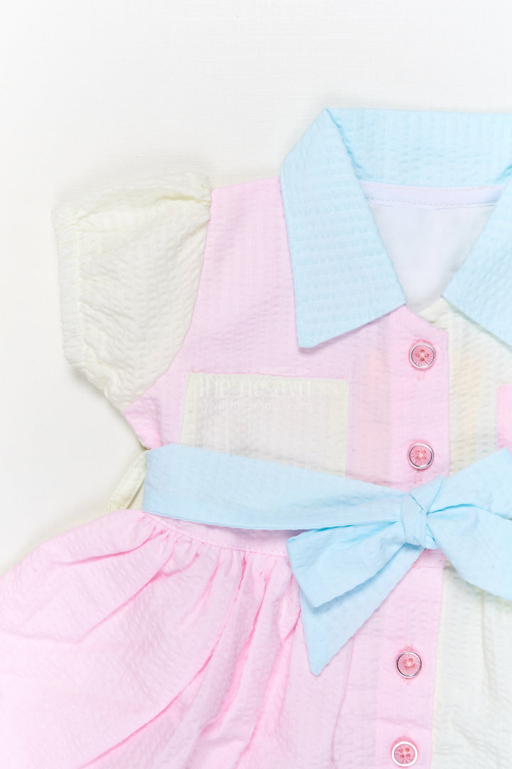 The Nesavu Girls Cotton Frock Seersucker Cotton Shirt Dress for Toddler Girls’ Casual Outings Nesavu Nesavu seersucker cotton shirt dress for toddler girls with belt – perfect for playdates and casual wear