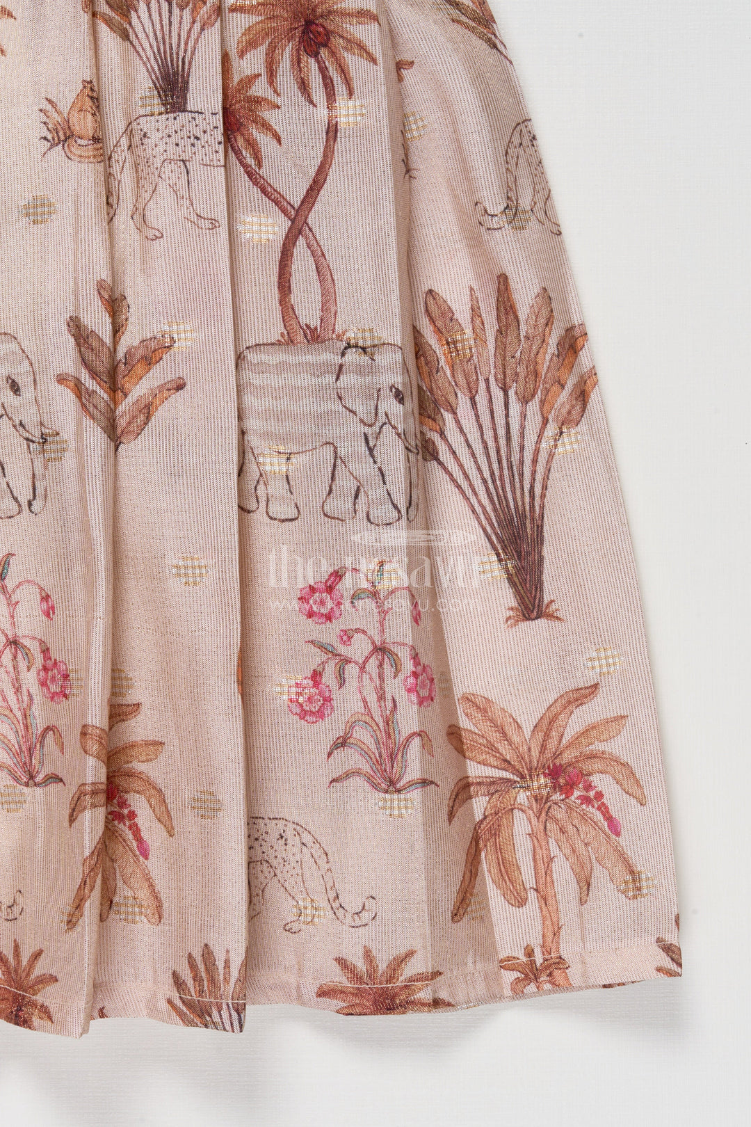 The Nesavu Silk Frock Semi Banaras Silk Frock for Baby Girl for Birthdays and Festive Photoshoots Nesavu Nesavu semi banaras silk frock for baby girl with jungle print for birthday and festive wear