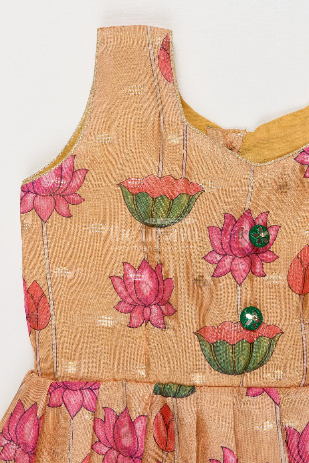 The Nesavu Silk Frock Semi Banaras Silk Frock for Baby Girl for Cultural Events and Ethnic School Day Nesavu Nesavu semi banaras silk frock with lotus digital print for baby girls for ethnic school day