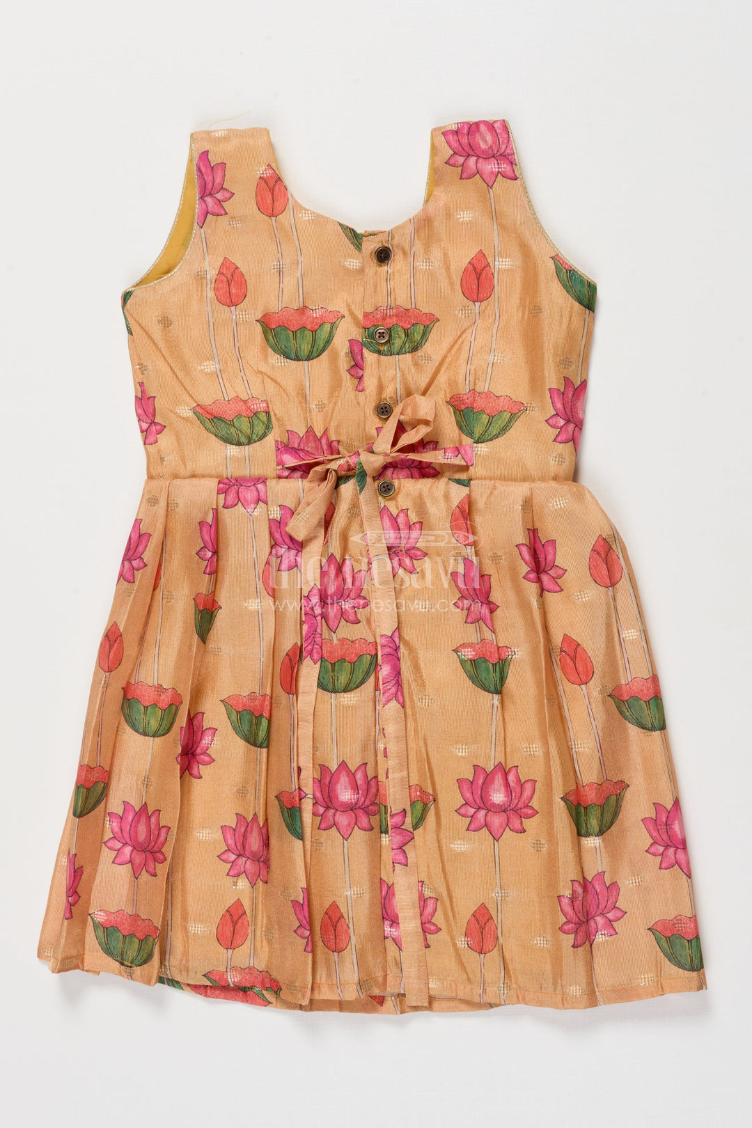 The Nesavu Silk Frock Semi Banaras Silk Frock for Baby Girl for Cultural Events and Ethnic School Day Nesavu Nesavu semi banaras silk frock with lotus digital print for baby girls for ethnic school day