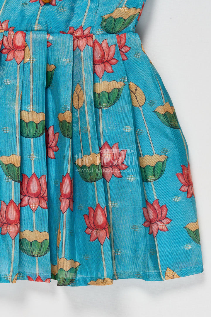 The Nesavu Silk Frock Semi Banaras Silk Frock for Girls for Temple Visits and Ethnic School Days Nesavu Nesavu girls semi banaras silk frock with lotus digital print for poojas and ethnic day at school