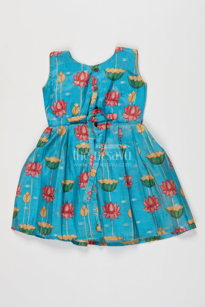 The Nesavu Silk Frock Semi Banaras Silk Frock for Girls for Temple Visits and Ethnic School Days Nesavu Nesavu girls semi banaras silk frock with lotus digital print for poojas and ethnic day at school