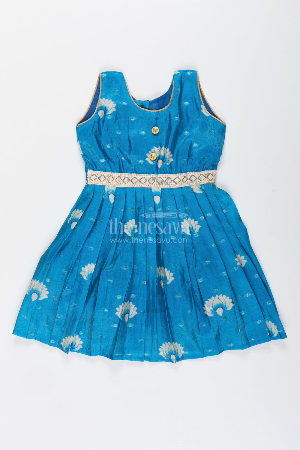 The Nesavu Silk Frock Semi banarasi art silk frock for girls with traditional motifs – festive-ready Nesavu 18 (2Y) / Blue SF1064A-18 Girls semi banarasi silk frock digital print  ethnic wear kids