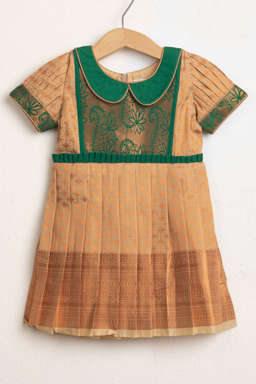 The Nesavu Girls Kanchi Silk Frock Semi Kanchipuram Silk Baby Frock - Ideal for Special Occasions Nesavu 14 (6M) / Beige SF464CA-14 Semi-Kanchipuram Silk Frocks For Girls| Fresh Collection| The Nesavu