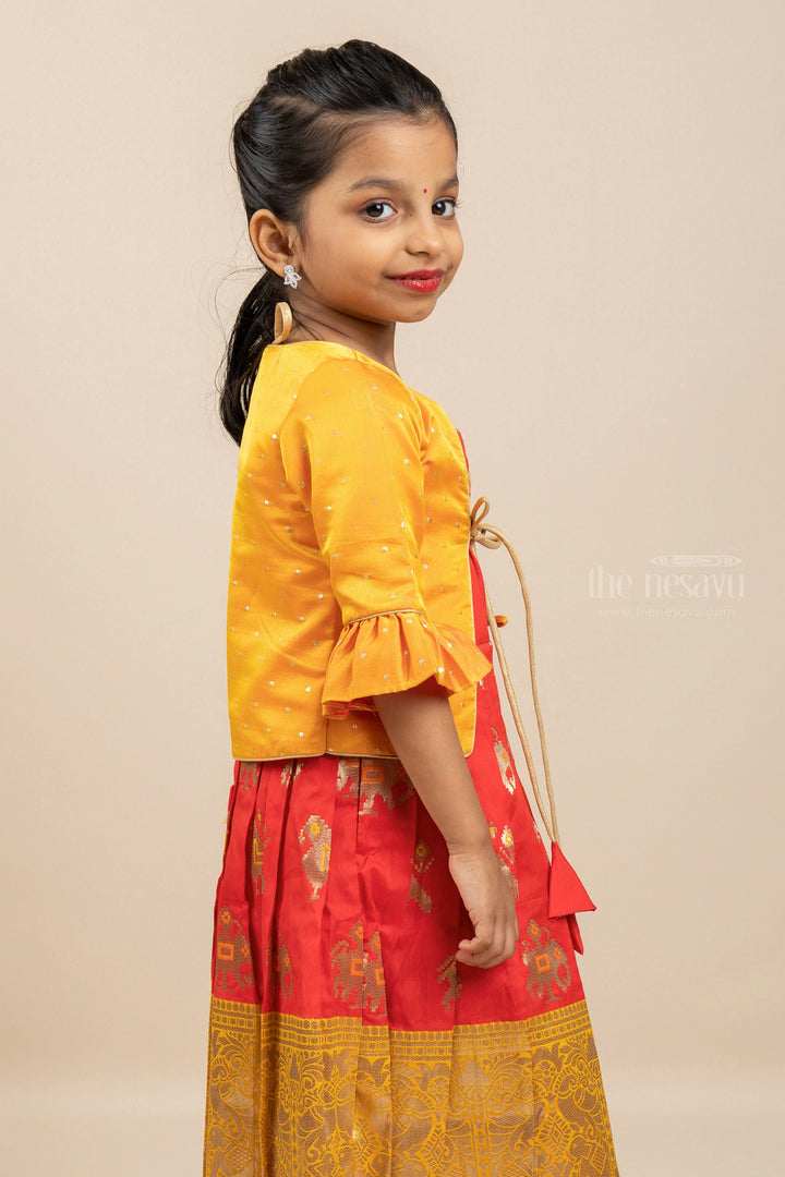 The Nesavu Silk Gown Semi Silk Patola Jacquard Frock with Jacket Nesavu 16 (1Y) / Yellow GA095A-16