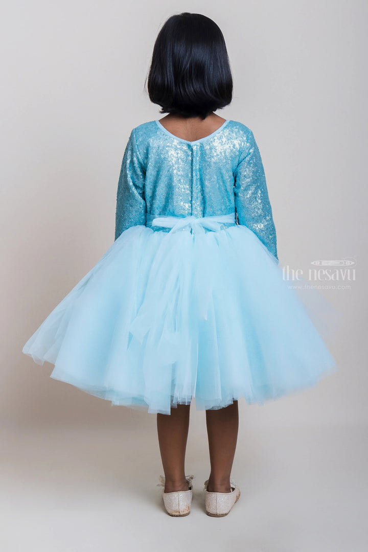The Nesavu Girls Tutu Frock Sequenced Teal Blue Net Party Frock With Embellishment For Girls Nesavu Party Wear Gown Collection 2023 | Festive Wear Frocks | The Nesavu