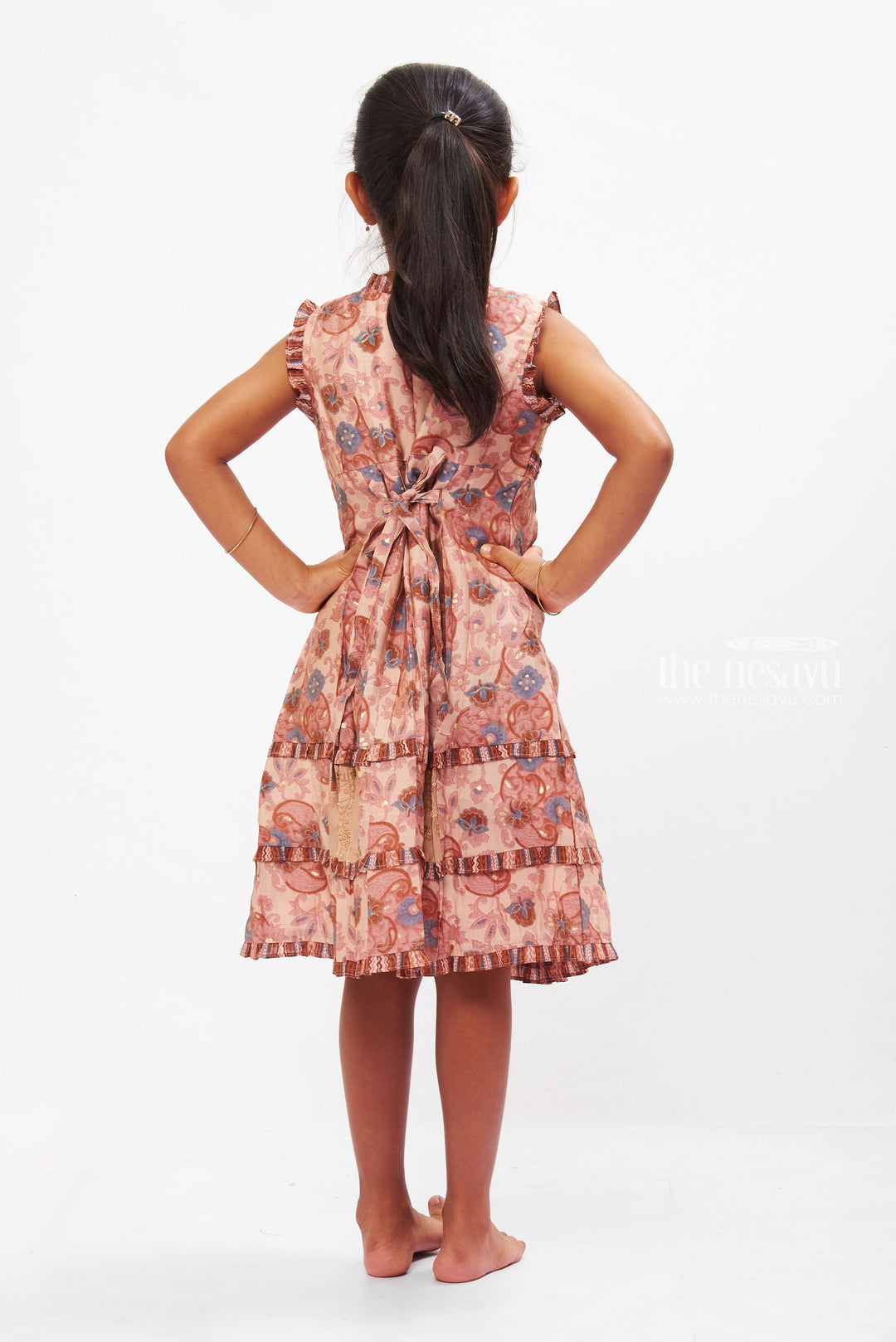 The Nesavu Girls Cotton Frock Sequin-Adorned Cotton Maxi Frock for Girls Nesavu Girls Sequin Cotton Maxi Frock | Elegant Traditional Summer Dress | The Nesavu