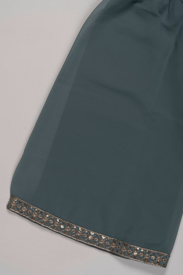 The Nesavu Girls Sharara / Plazo Set Sequin-Embroidered Green Kurti with Palazzo Pant Set for Girls Nesavu Green Sequin Kurti & Palazzo Set for Girls | Luxurious Festive Wear | The Nesavu