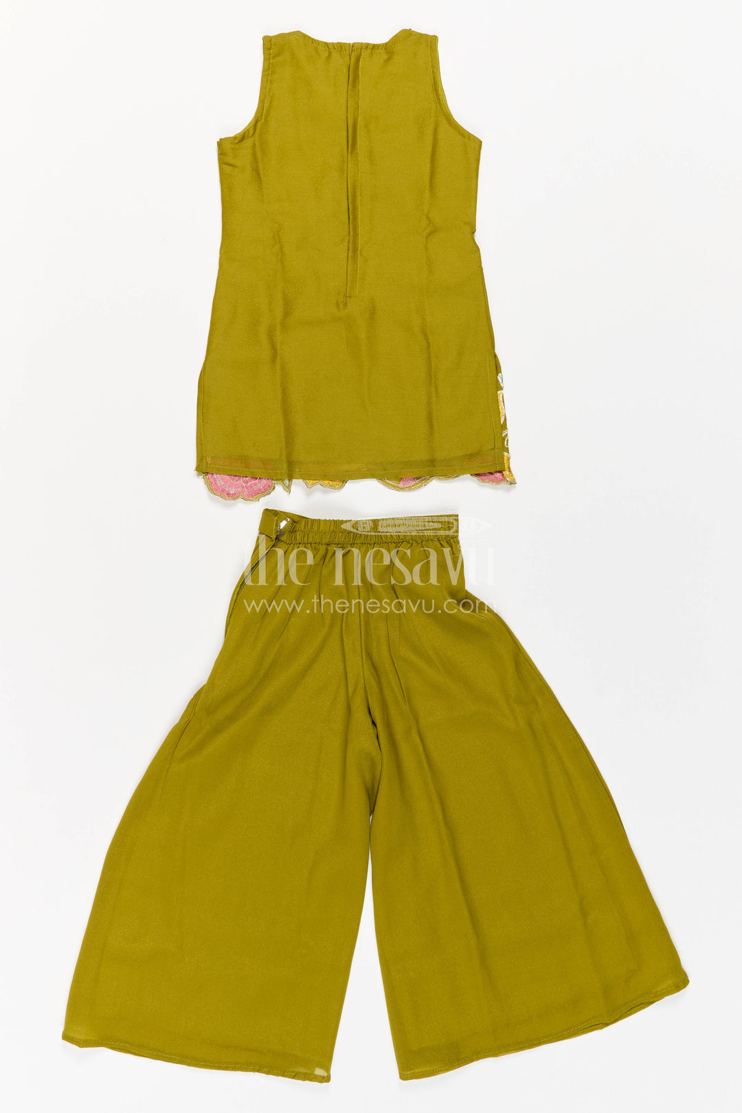The Nesavu Girls Sharara / Plazo Set Sharara Dress for Girls in Green for Traditional Events Nesavu Nesavu Sharara Dress For Girls For Festive Occasion Dressing
