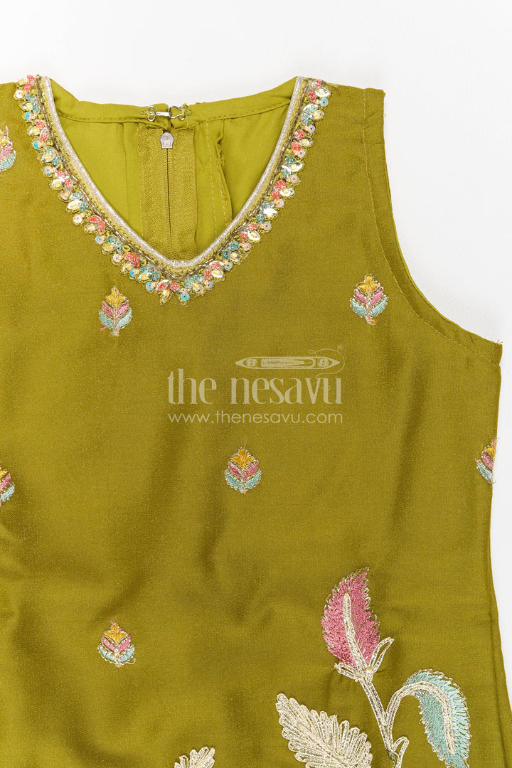 The Nesavu Girls Sharara / Plazo Set Sharara Dress for Girls in Green for Traditional Events Nesavu Nesavu Sharara Dress For Girls For Festive Occasion Dressing