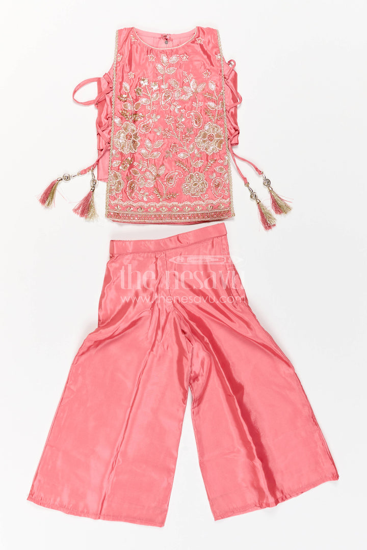 The Nesavu Girls Sharara / Plazo Set Sharara Dress for Girls in Pink for Wedding Moments Nesavu 22 (4Y) / Pink / Viscose GPS1089A-22 Nesavu Sharara Dress For Girls In Pink For Wedding Moments GPS1089A-22