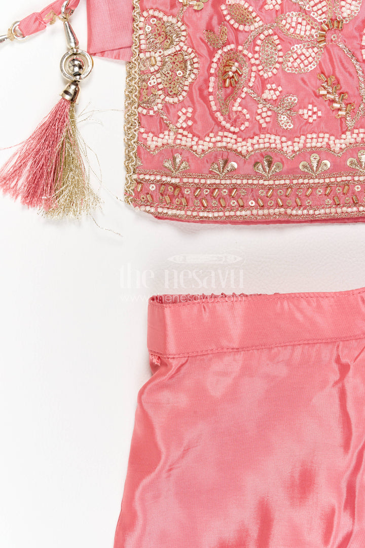 The Nesavu Girls Sharara / Plazo Set Sharara Dress for Girls in Pink for Wedding Moments Nesavu Nesavu Sharara Dress For Girls In Pink For Wedding Moments