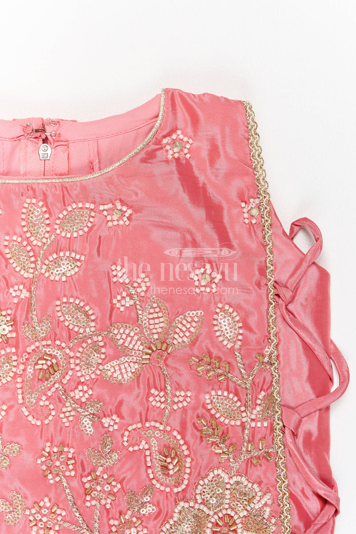 The Nesavu Girls Sharara / Plazo Set Sharara Dress for Girls in Pink for Wedding Moments Nesavu Nesavu Sharara Dress For Girls In Pink For Wedding Moments