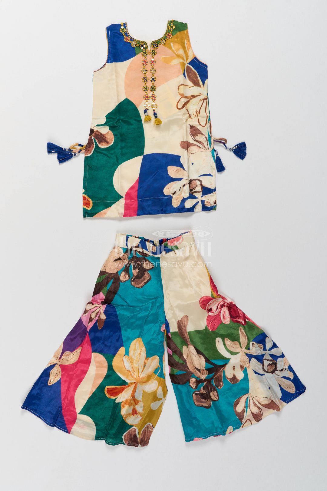The Nesavu Girls Sharara / Plazo Set Sharara Dress for Girls with Digital Print for Festive Occasions Nesavu Nesavu Sharara Dress For Girls In Multicolor For Family Celebrations