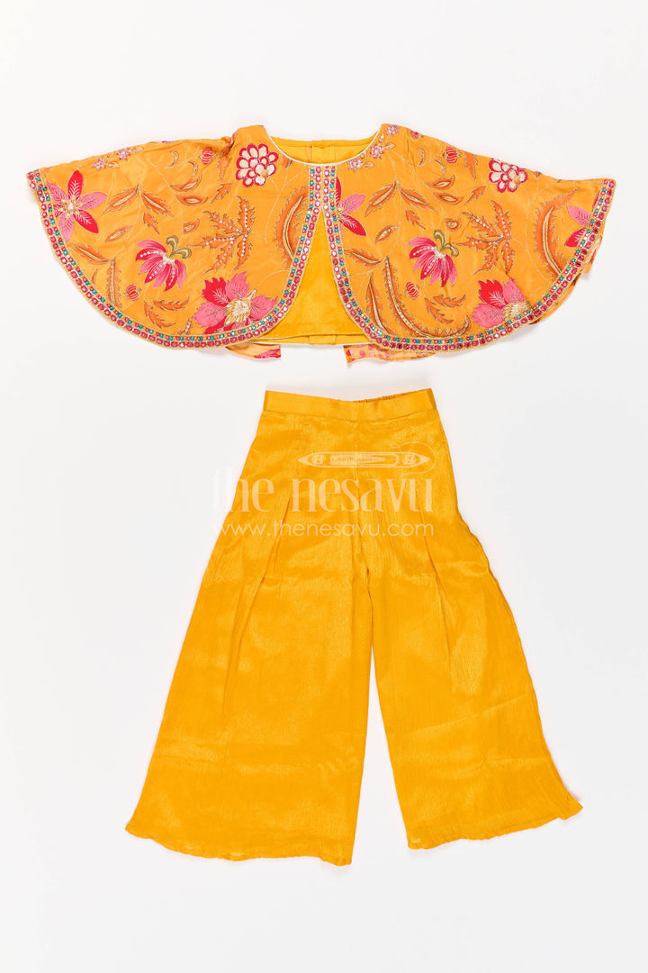 The Nesavu Girls Sharara / Plazo Set Sharara Dress for Girls with Sequin Work for Festive Occasions Nesavu 22 (4Y) / Yellow / Viscose Chinon GPS1077A-22 Nesavu Sharara Dress For Girls In Yellow For Family Celebrations GPS1077A-22
