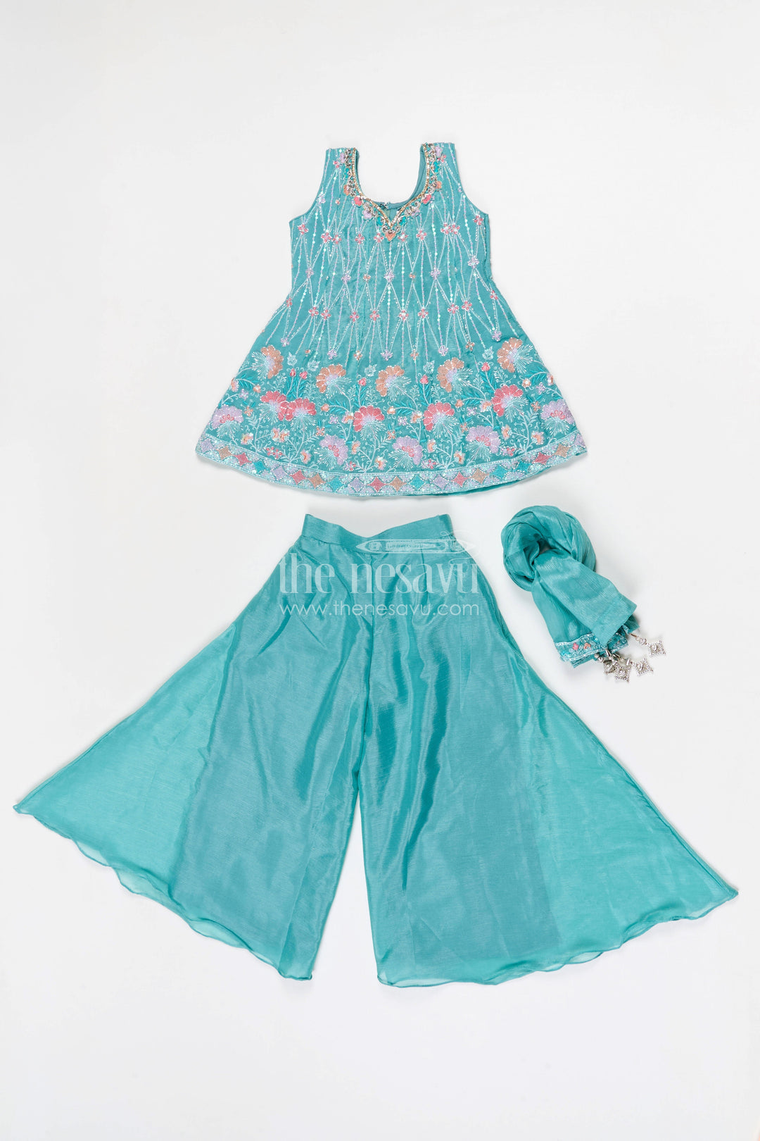 The Nesavu Girls Sharara / Plazo Set Sharara Set for Weddings and Festive Celebrations Nesavu Nesavu girls georgette sharara set with designer embroidered yoke for weddings