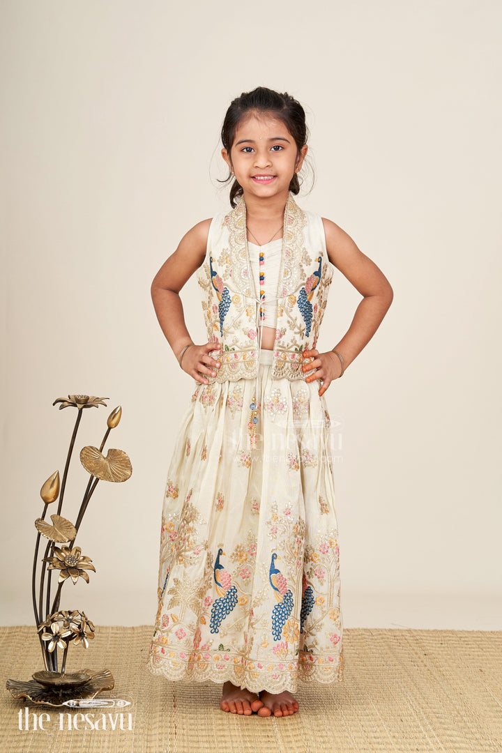 The Nesavu Girls Lehenga Choli Shimmer Embroidered Lehenga Choli For Girls Festive Wedding Wear With Peacock Motifs Nesavu Nesavu Shimmer Embroidered Lehenga Choli Girls Festive Wedding Wear Peacock Motifs