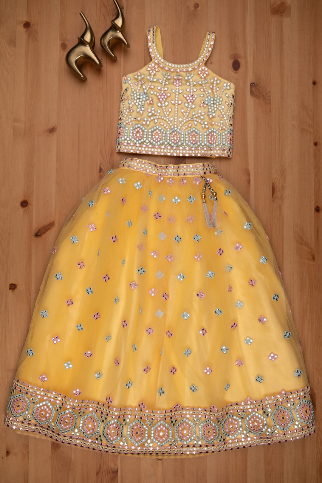 The Nesavu Lehenga & Ghagra Shimmering Beauty: Girls Mirror Embroidered Designer Lehenga Top Nesavu Little Girls Embroidered Dress | Designer Lehenga Choli for Girls | The Nesavu