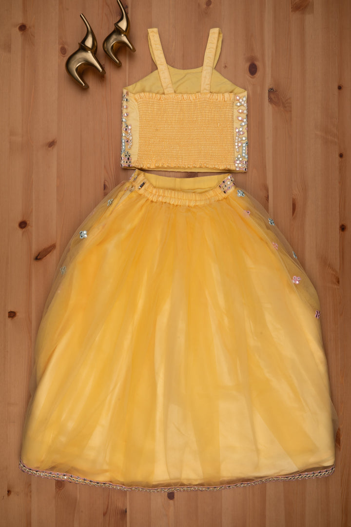 The Nesavu Lehenga & Ghagra Shimmering Beauty: Girls Mirror Embroidered Designer Lehenga Top Nesavu Little Girls Embroidered Dress | Designer Lehenga Choli for Girls | The Nesavu